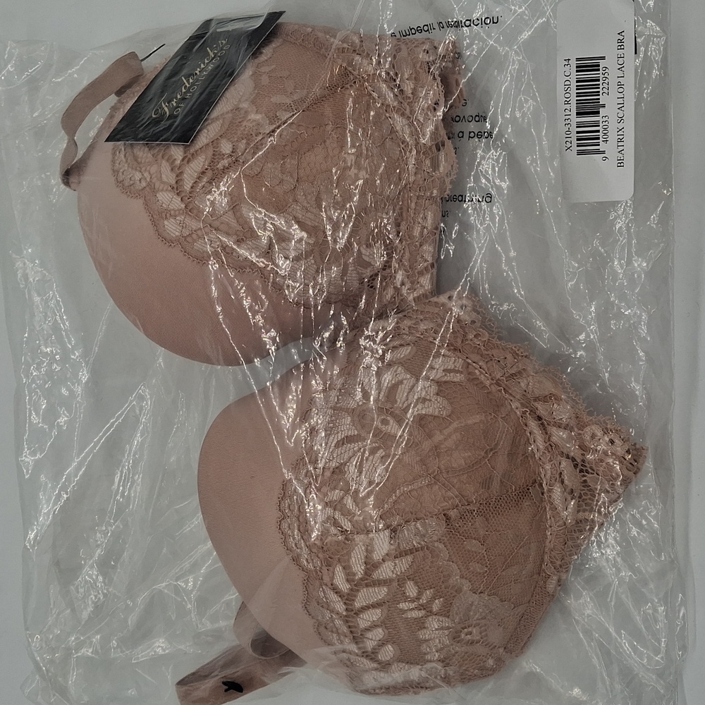 Frederick's of Hollywood Beatrix Scallop Lace Contour Bra Rose Dust 34C - Picture 9 of 9